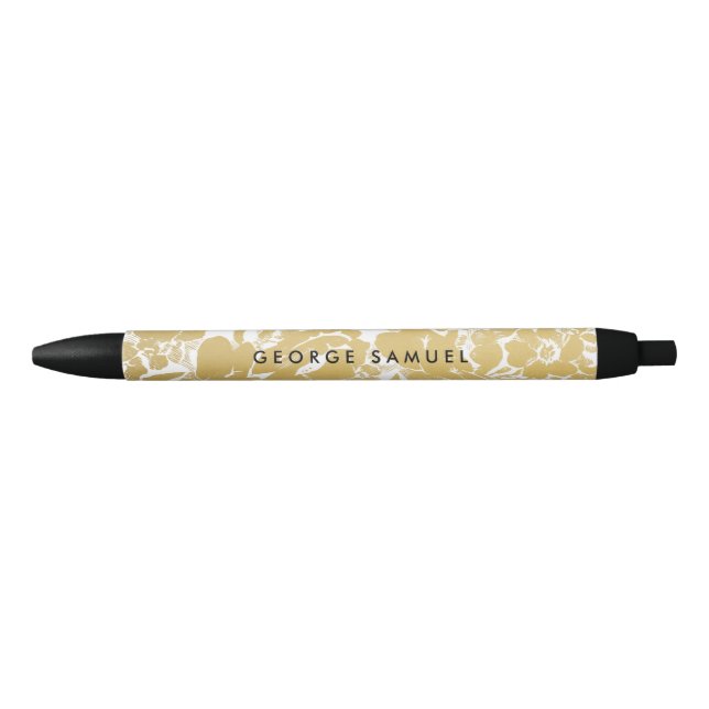 Elegant Gold Floral Design  Black Ink Pen (Front)