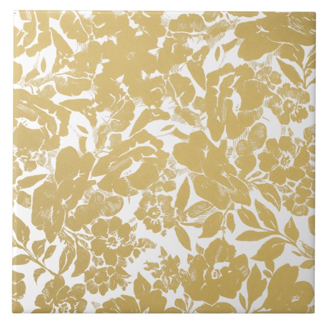 Elegant Gold Floral Design  Tile (Front)