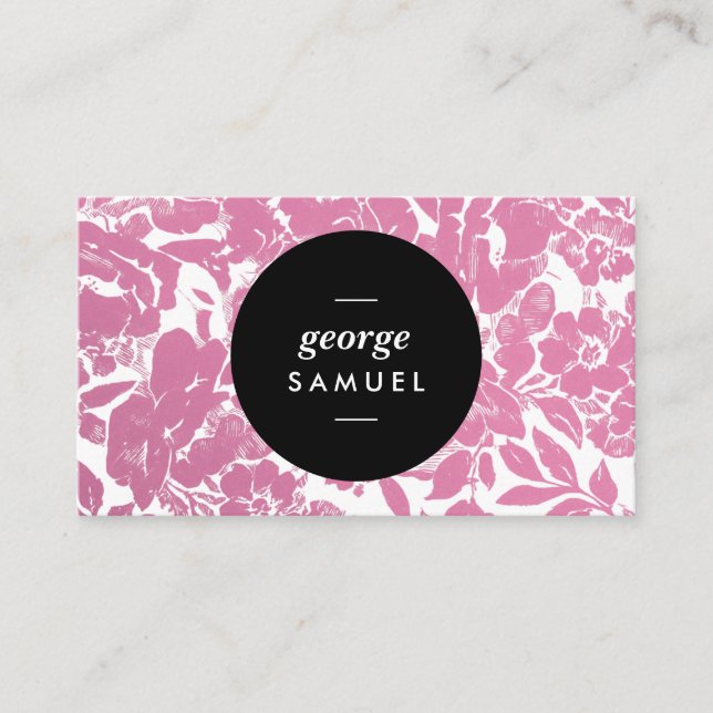 Elegant Gold Floral Design With Bold Black Business Card (Front)