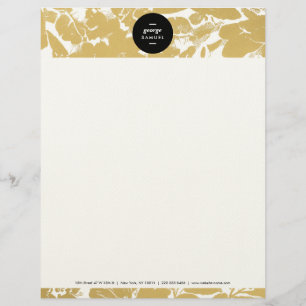 Elegant Gold Floral Design With Bold Black Circle Custom Letterhead