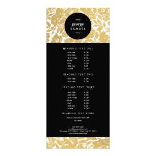 Elegant Gold Floral Design With Bold Black Rack Card