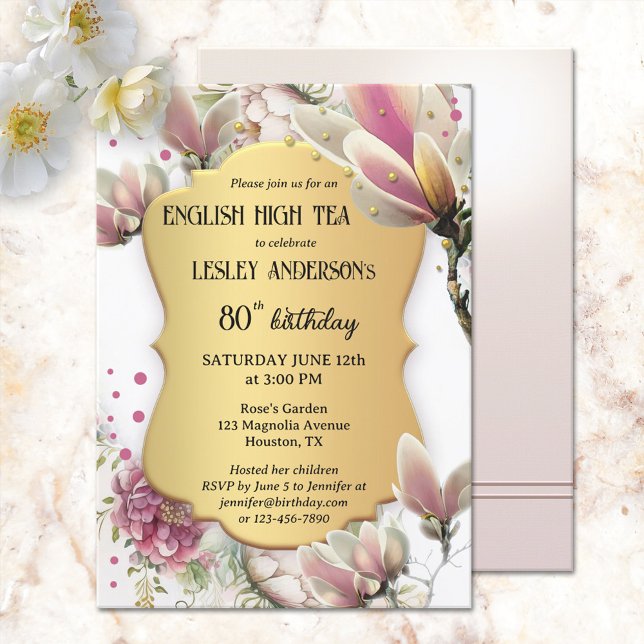 Elegant Gold Floral English High Tea Birthday Invitation (Creator Uploaded)