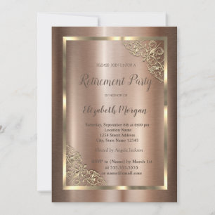 Elegant Gold Floral Frame Brown Retirement Invitation