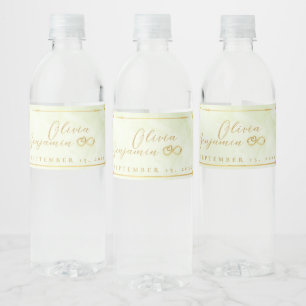 Elegant Gold Floral Frame Wedding Water Bottle Label