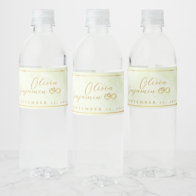 Elegant Gold Floral Frame Wedding Water Bottle Water Bottle Label (Bottles)
