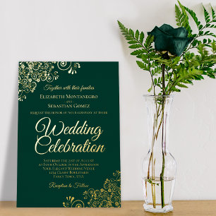 Elegant Gold Floral Frills Emerald Green Wedding
