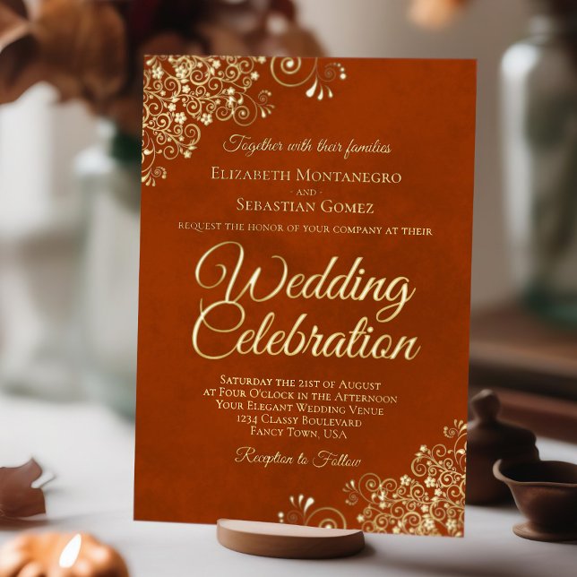 Elegant Gold Floral Frills on Rust Orange Wedding (Creator Uploaded)