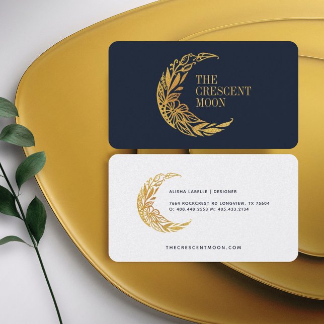 Elegant Gold Floral Garden Crescent Moon Business Card (Creator Uploaded)