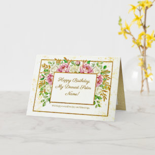 Elegant Gold Floral Glitter Personalised Birthday Card