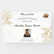 Elegant Gold Floral Graduation Banner