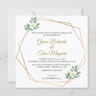 Elegant Gold Floral Green Geometric Wedding Invite