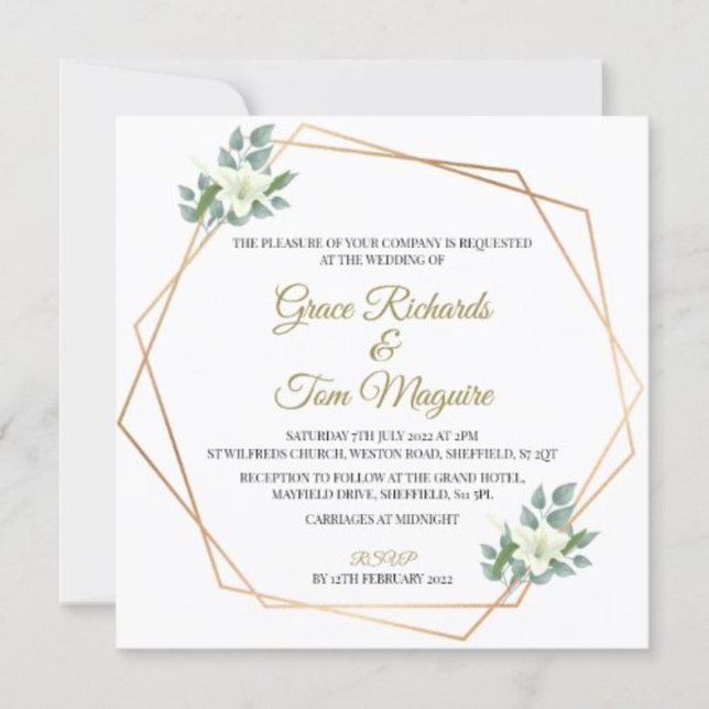 Elegant Gold Floral Green Geometric Wedding Invite (Creator Uploaded)