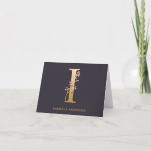 Elegant Gold Floral I Monogram Chic Personalised Note Card