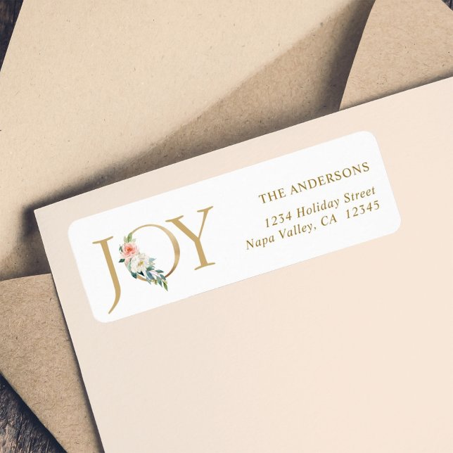 Elegant Gold Floral Joy Holiday Return Address (Creator Uploaded)