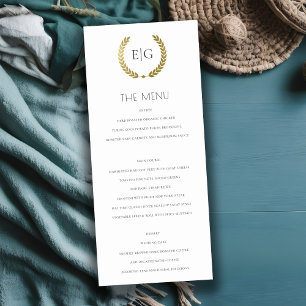 ELEGANT GOLD FLORAL LAUREL WREATH  MONOGRAM  MENU
