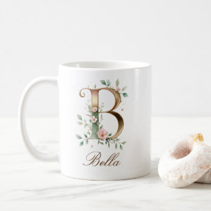 Elegant Gold Floral Letter B Monogram Mug