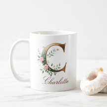 Elegant Gold Floral Letter C Monogram Mug