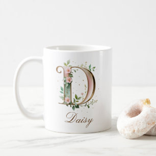 Elegant Gold Floral Letter D Monogram Mug