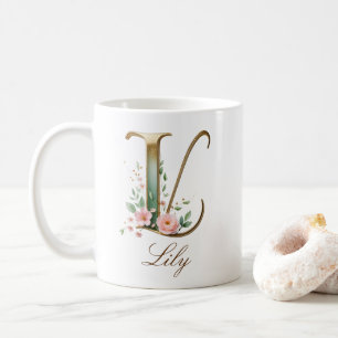 Elegant Gold Floral Letter L Monogram Mug