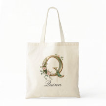 Elegant Gold Floral Letter Q Monogram Tote Bag