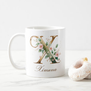 Elegant Gold Floral Letter X Monogram Mug