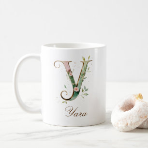 Elegant Gold Floral Letter Y Monogram Mug