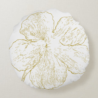 Elegant Gold Floral Line Art Minimalist Round Pill Cushion