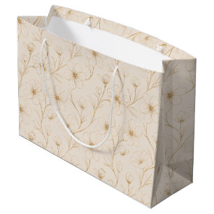 Elegant Gold Floral Line Art Seamless Pattern Large Gift Bag