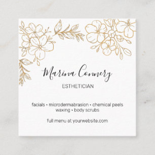 Elegant Gold Floral Line Drawing Aesthetician Square Business Card