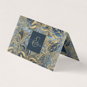 Elegant gold floral mandala and blue nebula design business card