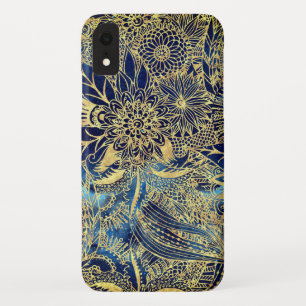 Elegant gold floral mandala and blue nebula design Case-Mate iPhone case