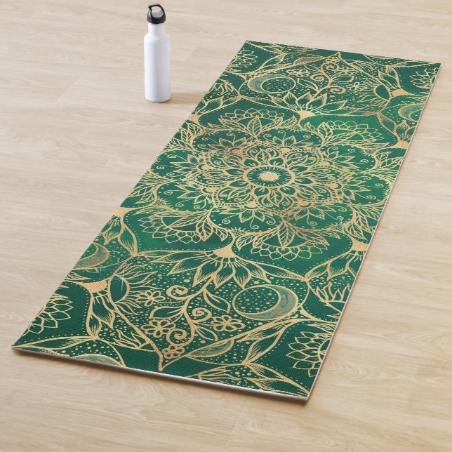 Elegant Gold Floral Mandala Green Design Yoga Mat (In Situ)