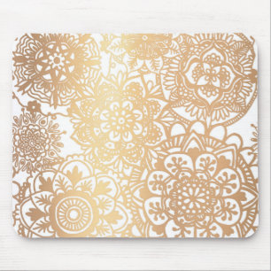 Elegant Gold Floral Mandala Pattern Mouse Pad