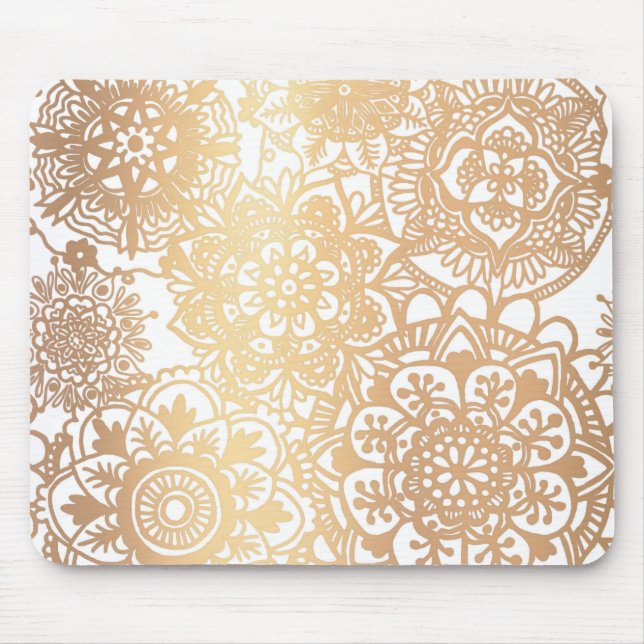 Elegant Gold Floral Mandala Pattern Mouse Pad (Front)