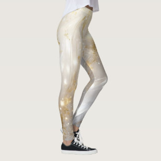 Elegant Gold Floral Marble Leggings