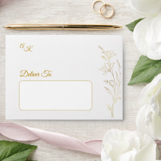 Elegant Gold Floral Monogram Deliver To Wedding Envelope