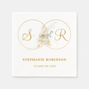 Elegant Gold Floral Monogram Graduation Napkin