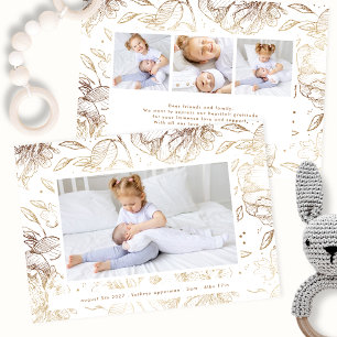 elegant gold floral newborn 4 photo baby birth announcement