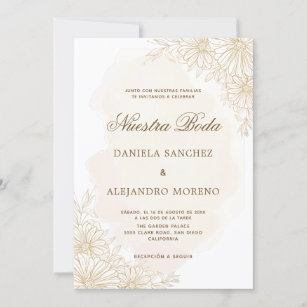 Elegant Gold Floral Nuestra Boda Spanish Wedding Invitation