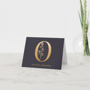 Elegant Gold Floral O Monogram Chic Personalised Note Card