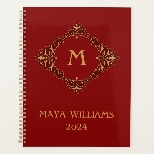 Elegant gold floral ornament design planner (Front)