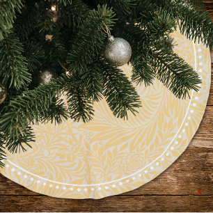 Elegant Gold Floral Pattern Dotted Border Brushed Polyester Tree Skirt