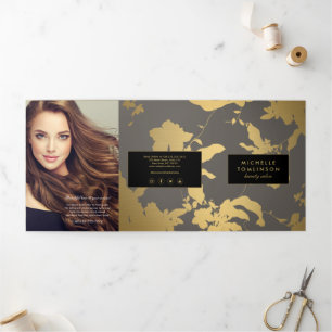 Elegant Gold Floral Pattern Grey Salon Brochure