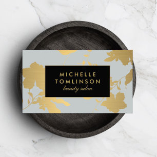 Elegant Gold Floral Pattern Light Grey Designer Business Card