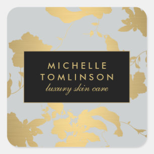 Elegant Gold Floral Pattern Light Grey Square Sticker