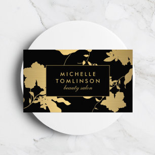 Elegant Gold Floral Pattern on Black Designer Business Card