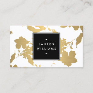 Elegant Gold Floral Pattern on White II Business Card
