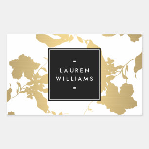 Elegant Gold Floral Pattern on White II Rectangular Sticker