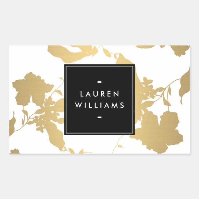 Elegant Gold Floral Pattern on White II Rectangular Sticker (Front)