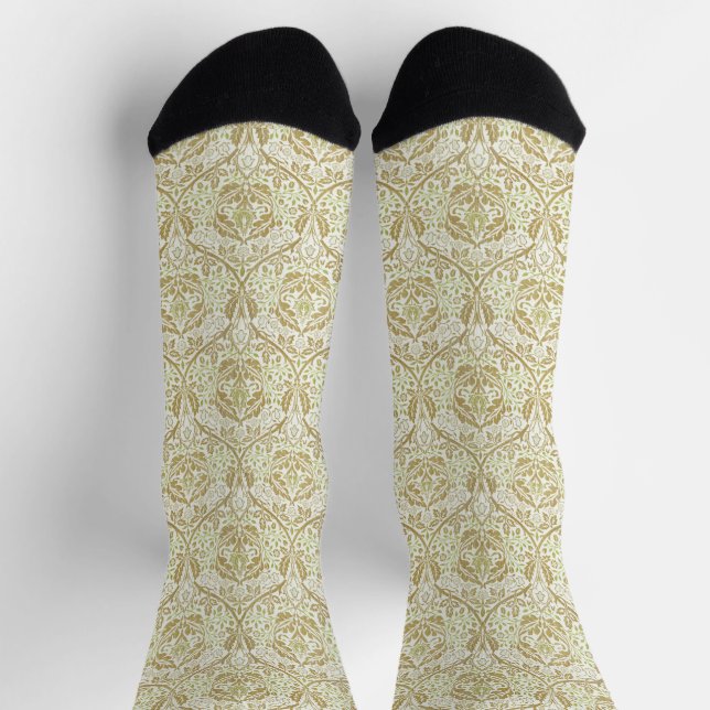 Elegant Gold Floral Pattern Socks (Top)